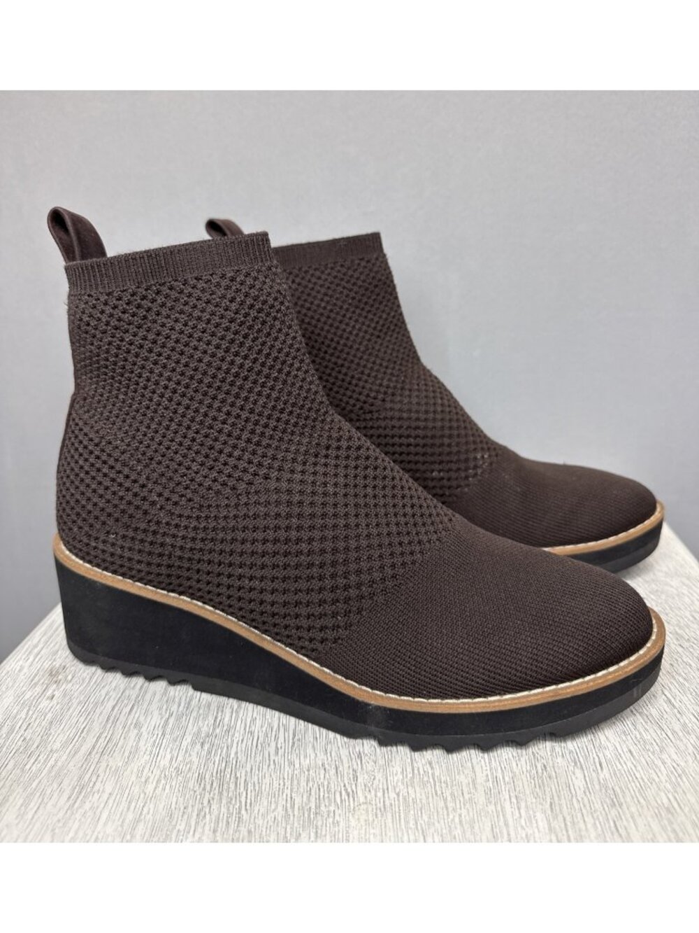 Eileen Fisher Women’s Mars Stretch Knit Wedge Heel Booties- Brown - 7.5 US (M)